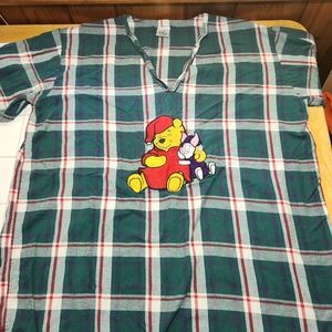 Vintage 90s Disney Flannel Nightgown Pajama  Pooh OneSize Green Plaid B22